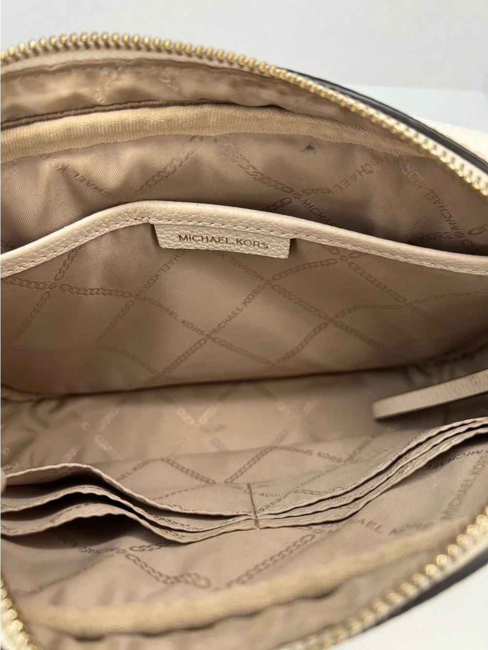 Michael Kors Ivory Pebbled Leather Crossbody with Gold Logo